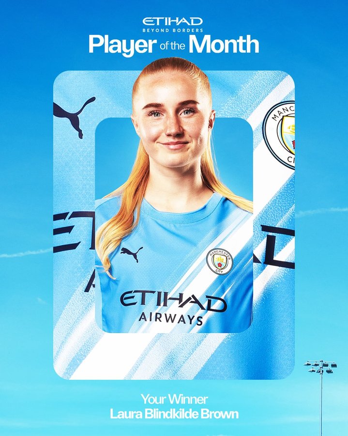 Instagram post by @laurablindkilde for Manchester City. Caption reads: Running the show 🔥 @laurablindkilde is your....