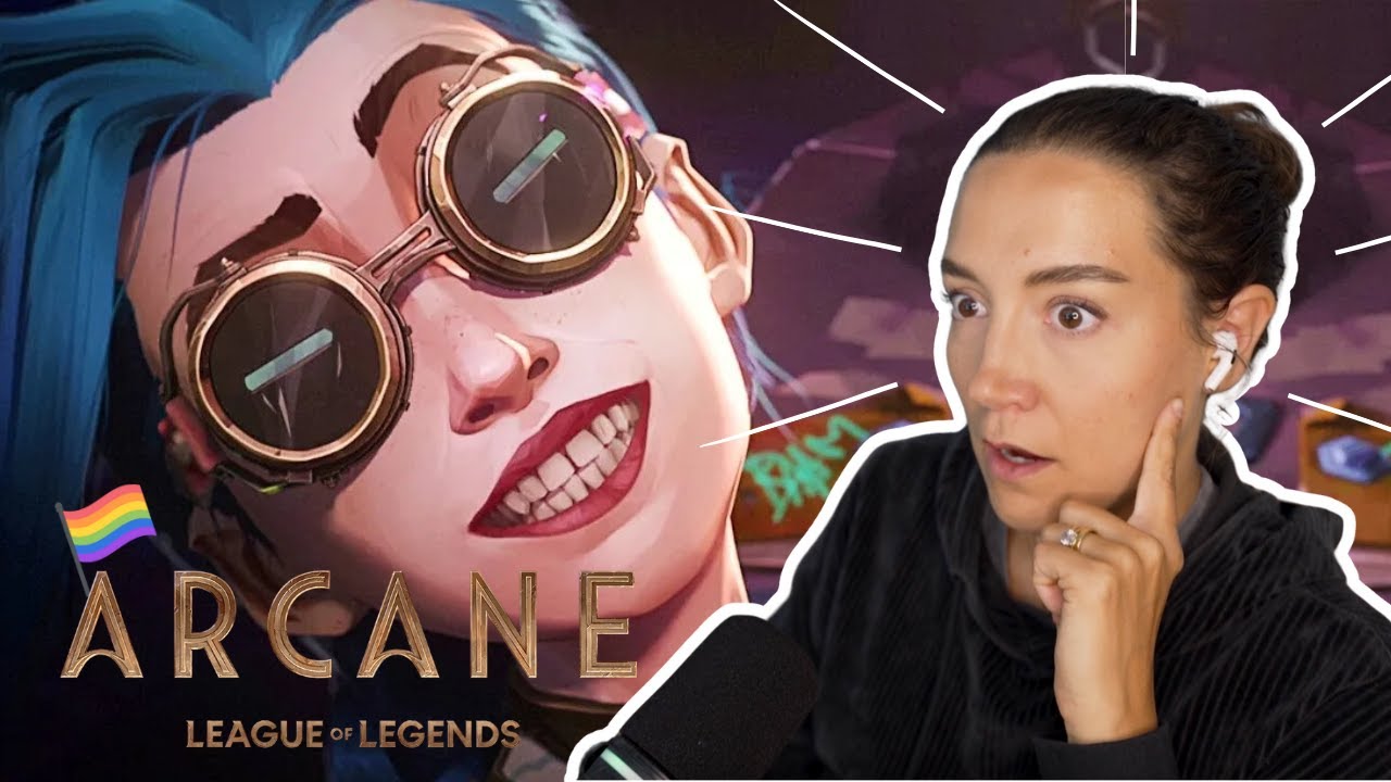 YouTube post by @AlaynaJoyOfficial for Banish. Caption reads: Lesbian Reacts to ARCANE S01E04 (my favourite....