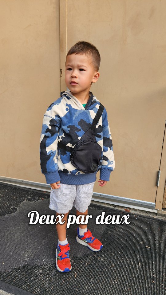 Instagram post by @twin.mama.mable for Deux par Deux. Caption reads: Back to school in style! 😎 K had a fantastic....