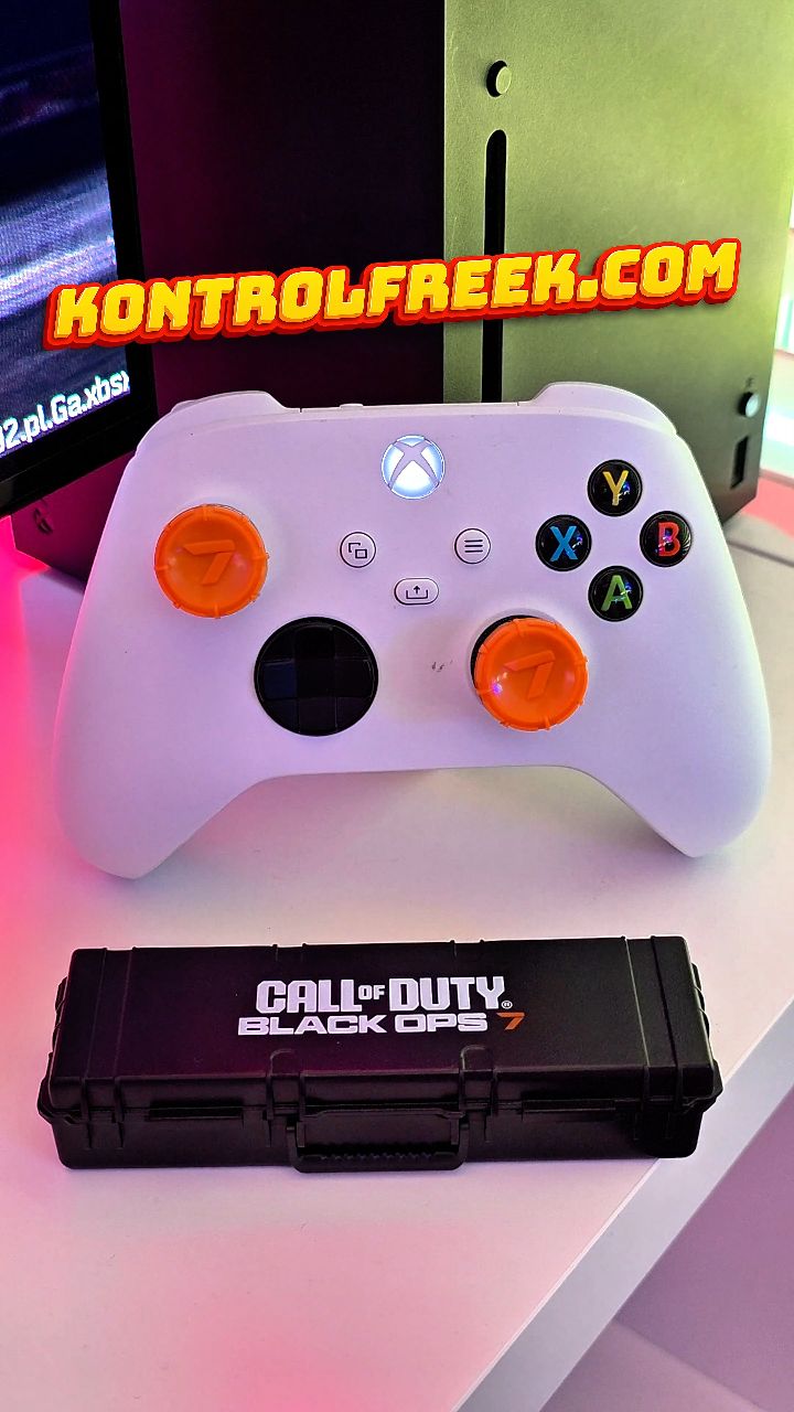 Instagram post by @maccagames for KontrolFreek. Caption reads: Call of Duty®: Black Ops 7 Aim Boost Kit....