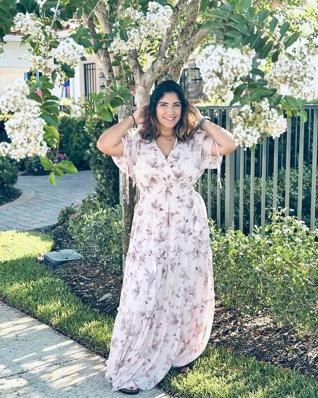 Instagram post by @eliloveforbeauty for shoppinkblush.com. Caption reads: #ad I feel like a princess in this beautiful dress....