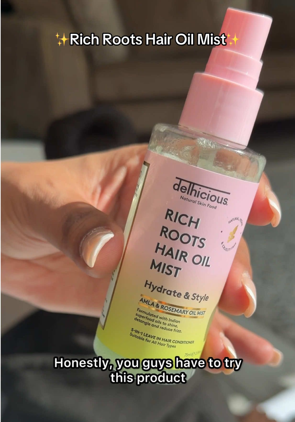 TikTok post by @sangeetadosanjh for Delhicious Body. Caption reads: Say hello to tangle & frizz free hair with....