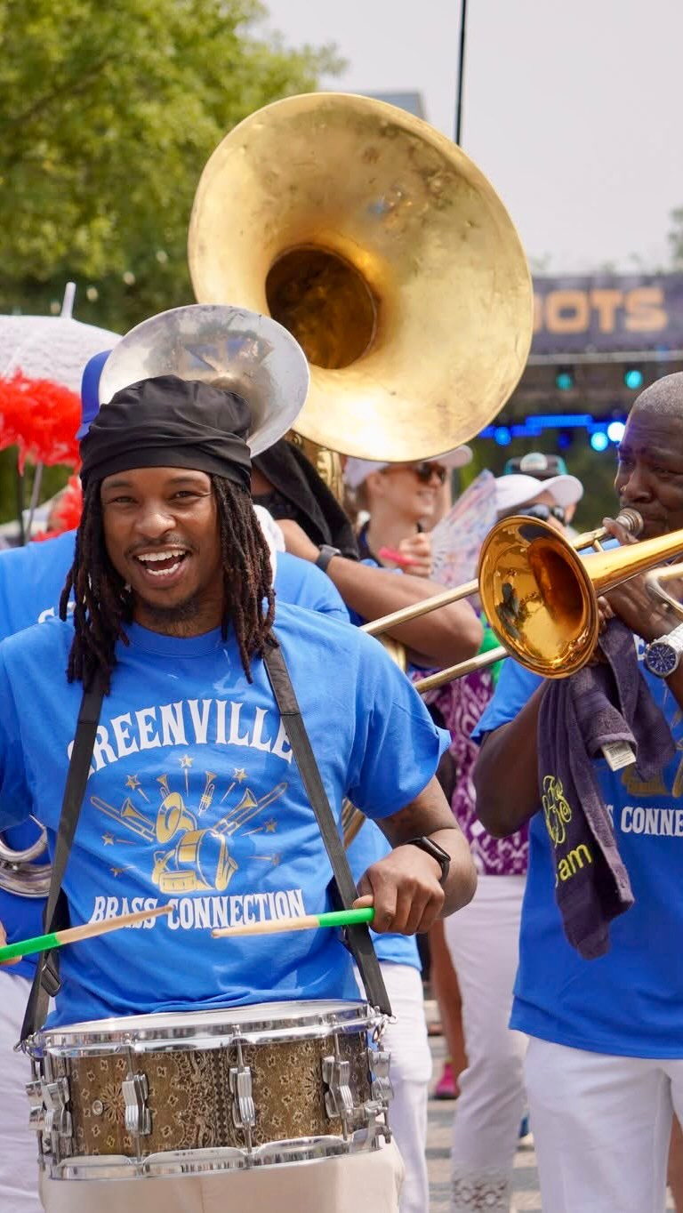 Instagram post by @cityofgreenvillesc for Bank of America. Caption reads: [...] to Greenville Jazz Fest in 2025.....