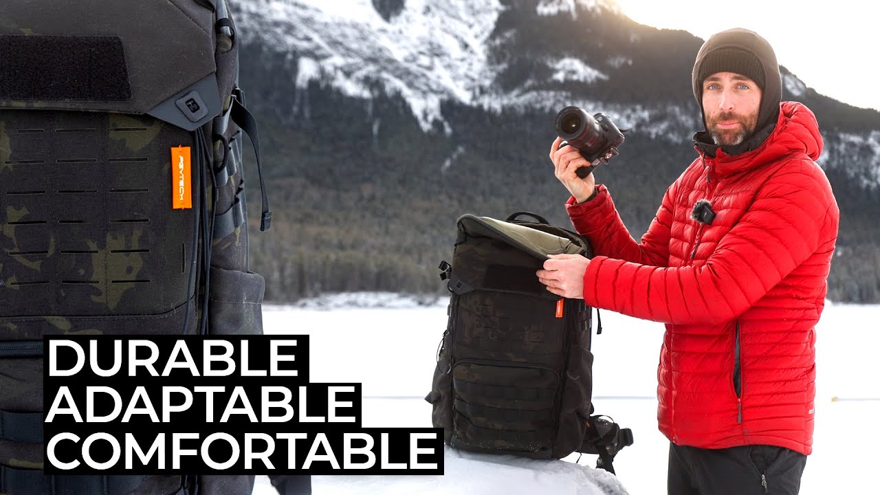 YouTube post by @simoncennals for PGYTECH. Caption reads: A durable and comfortable bag the PGYTECH OneMo....