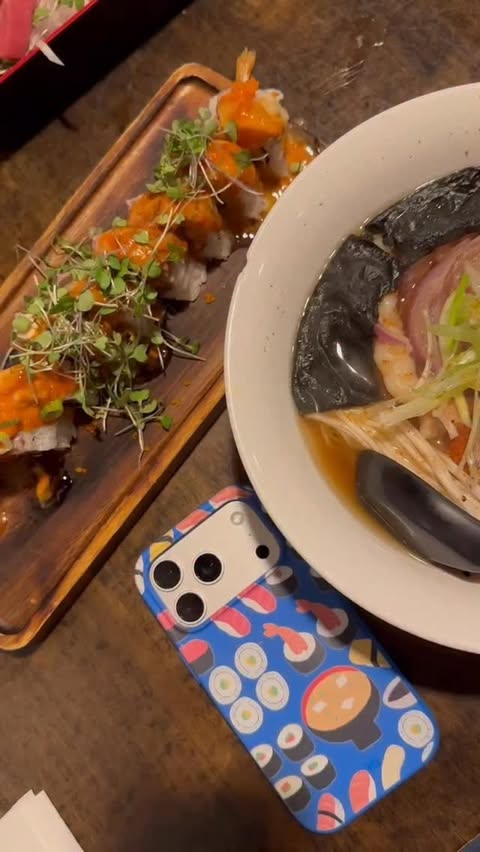 Instagram post by @eatwithfarrah for Pela Case. Caption reads: [...] Loving my new sushi iPhone case from....