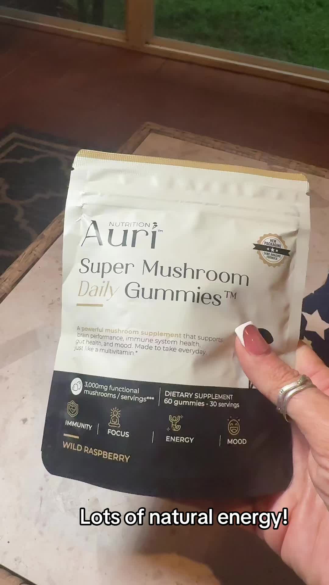 TikTok post by @bosslady1971 for Auri Nutrition. Caption reads: @Auri Nutrition 🍄 #dealsforyoudays #mushroom....