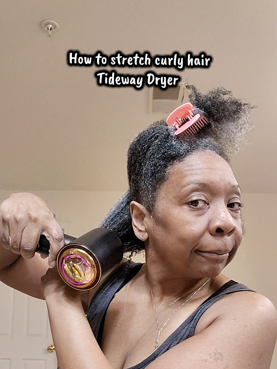 TikTok post by @akaace97 for Tideway. Caption reads: [...] How to stretch curly hair Tideway Dryer....