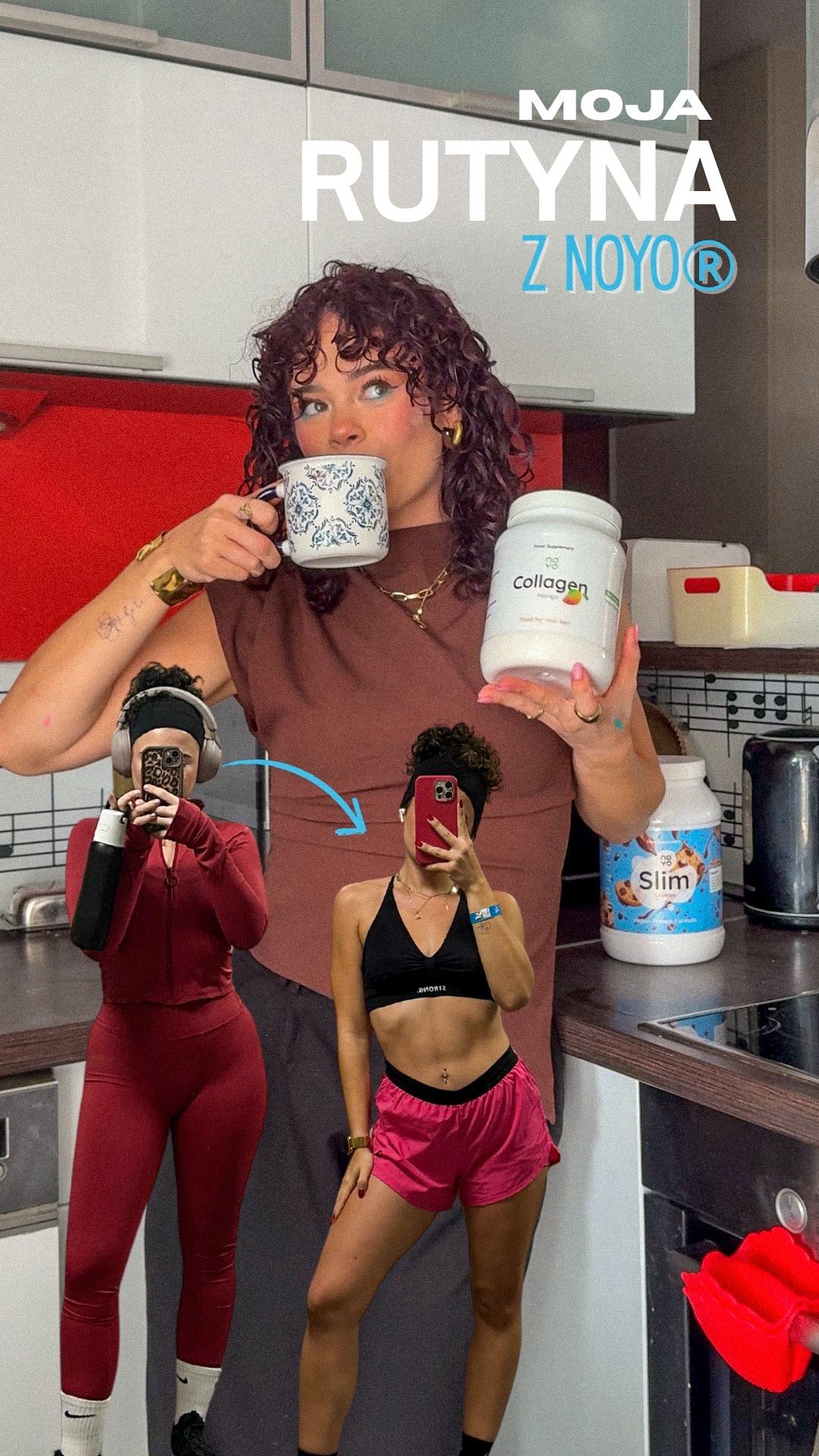 Instagram post by @curlybrownie for Noyo Pharm. Caption reads: ✨ Glow up to głównie regularność ✨....