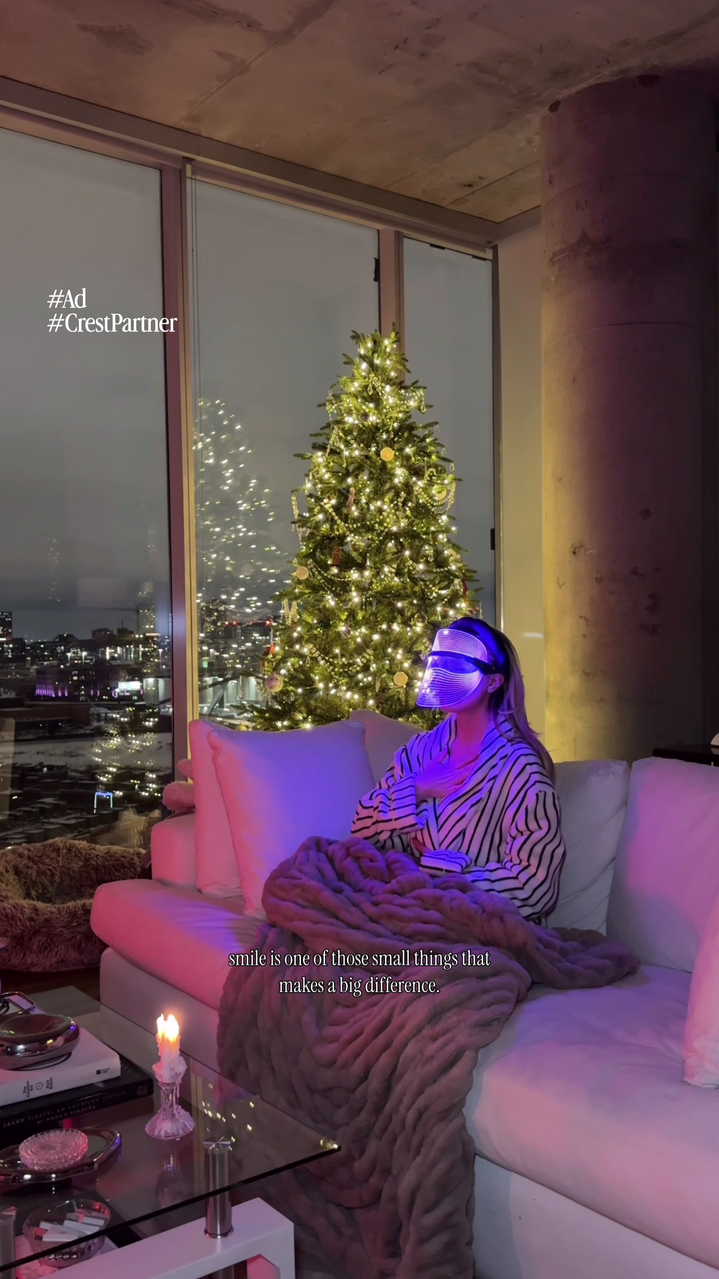 TikTok post by @nataliemariejust for Crest. Caption reads: #Ad #CrestPartner Self-care this season looks like....