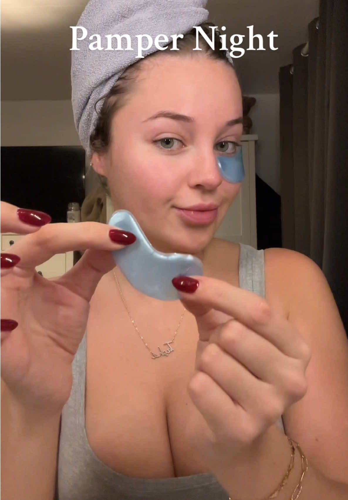 TikTok post by @tashamoorexo for Rose & Caramel. Caption reads: Sunday pamper night💆🏼‍♀️🥒💋 Eye masks- @grace....