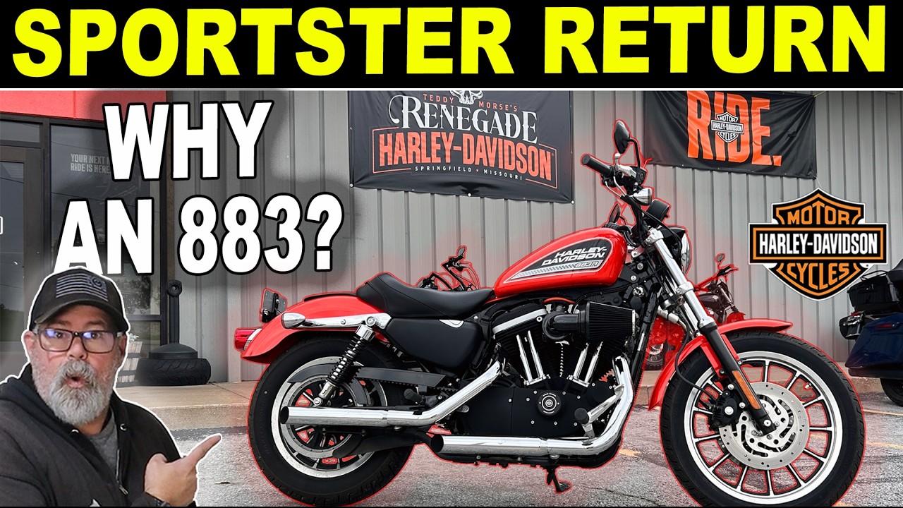 YouTube post by @RidingintheOzarks for Cardo Systems. Caption reads: Is HARLEY DAVIDSON bringing the wrong SPORTSTER....