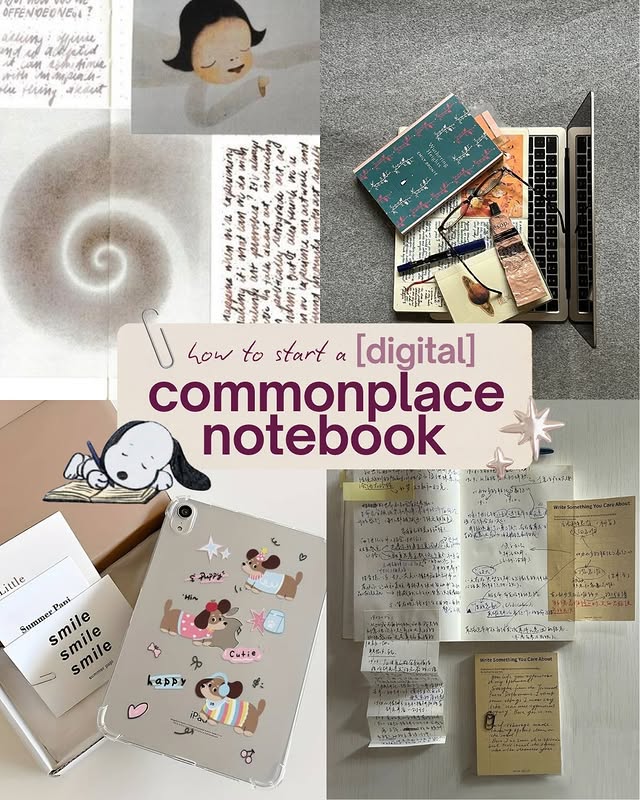 Instagram post by @studywithara for Paperlike. Caption reads: [...] to start your commonplace notebook ft.....