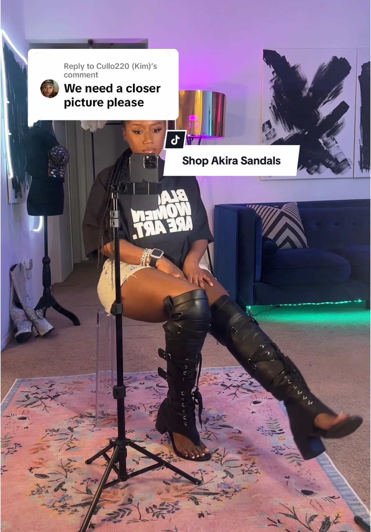 TikTok post by @tiffanyshops for ShopAKIRA. Caption reads: Replying to @Cullo220 (Kim) #shopakira #@AKIRA .