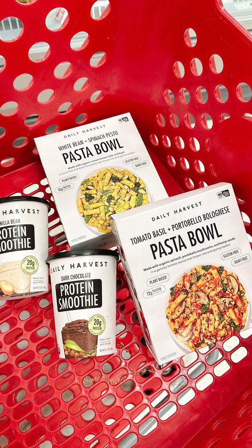 Instagram post by @allthingstarget for DAILY HARVEST. Caption reads: Frozen meals tend to get a bad rap, but it’s such....