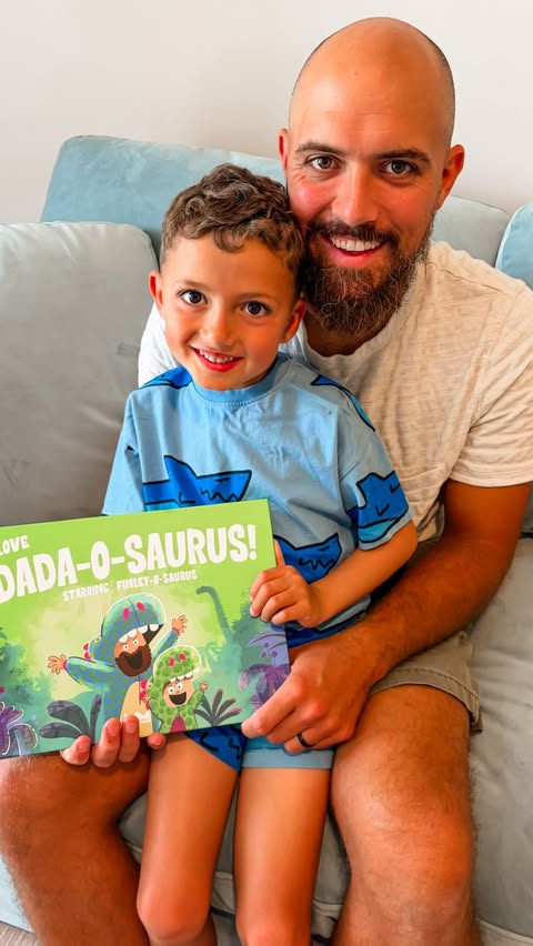 Instagram post by @surratt_holly for Wonderbly. Caption reads: [...] and dinosaur-approved 🦖💙 @Wonderbly #ad....