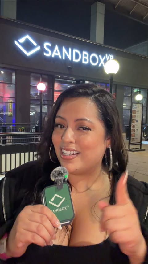 Instagram post by @angelinasoglam for Sandbox VR. Caption reads: Special thanks to @sandboxvr for inviting me to....