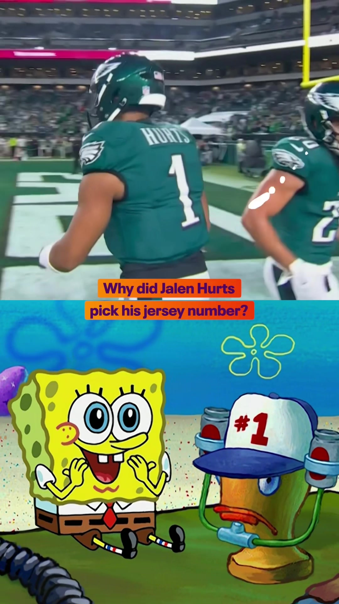 TikTok post by @nickelodeon for Philadelphia Eagles. Caption reads: He was number 1! 🦅 @Philadelphia Eagles....
