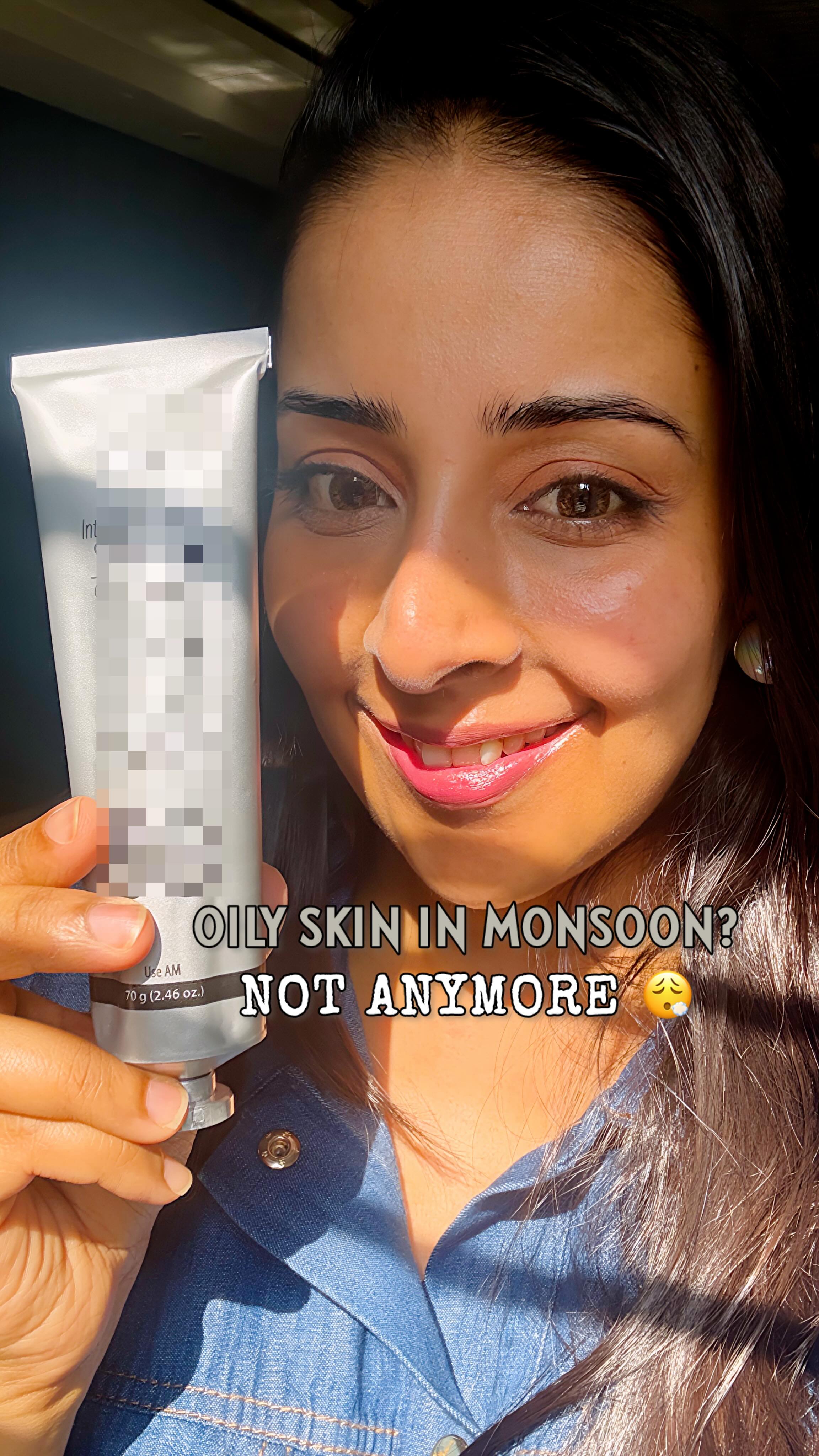 Instagram post by @shruti_jain_official for Ozone Signature. Caption reads: If I had a rupee for every sunscreen that made me....