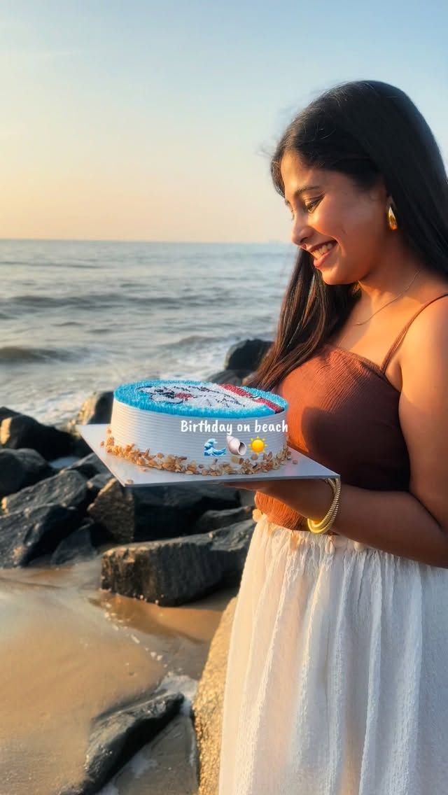 Instagram post by @amruthabhupathiraju for Westside Stores. Caption reads: Beach birthday , officially off the bucket list....