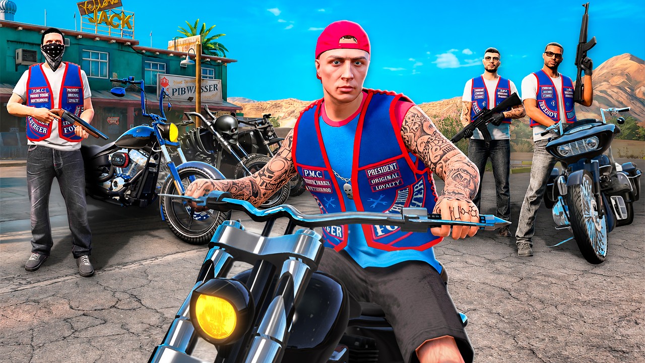 YouTube post by @iCrimax for GoodMood Boutique. Caption reads: I'm STARTING a MOTORCYCLE GANG in GTA 5!.