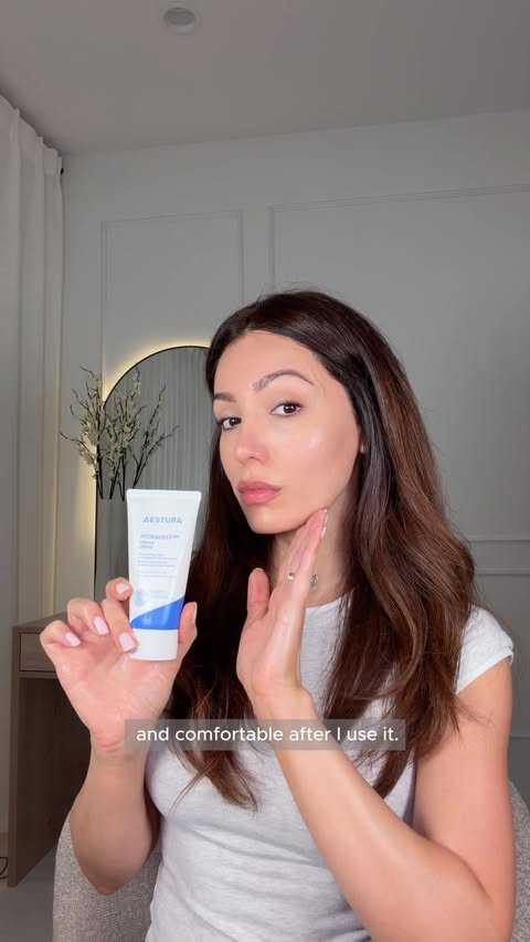 Instagram post by @maryam.ghafarinia for Aestura. Caption reads: AD #AESTURA_Partner Sensitive skin essential.....