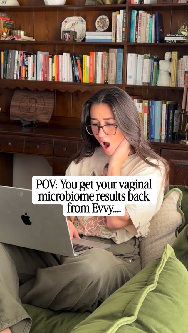 Instagram post by @healthillie for Evvy. Caption reads: [...] when I tested my vaginal microbiome with....