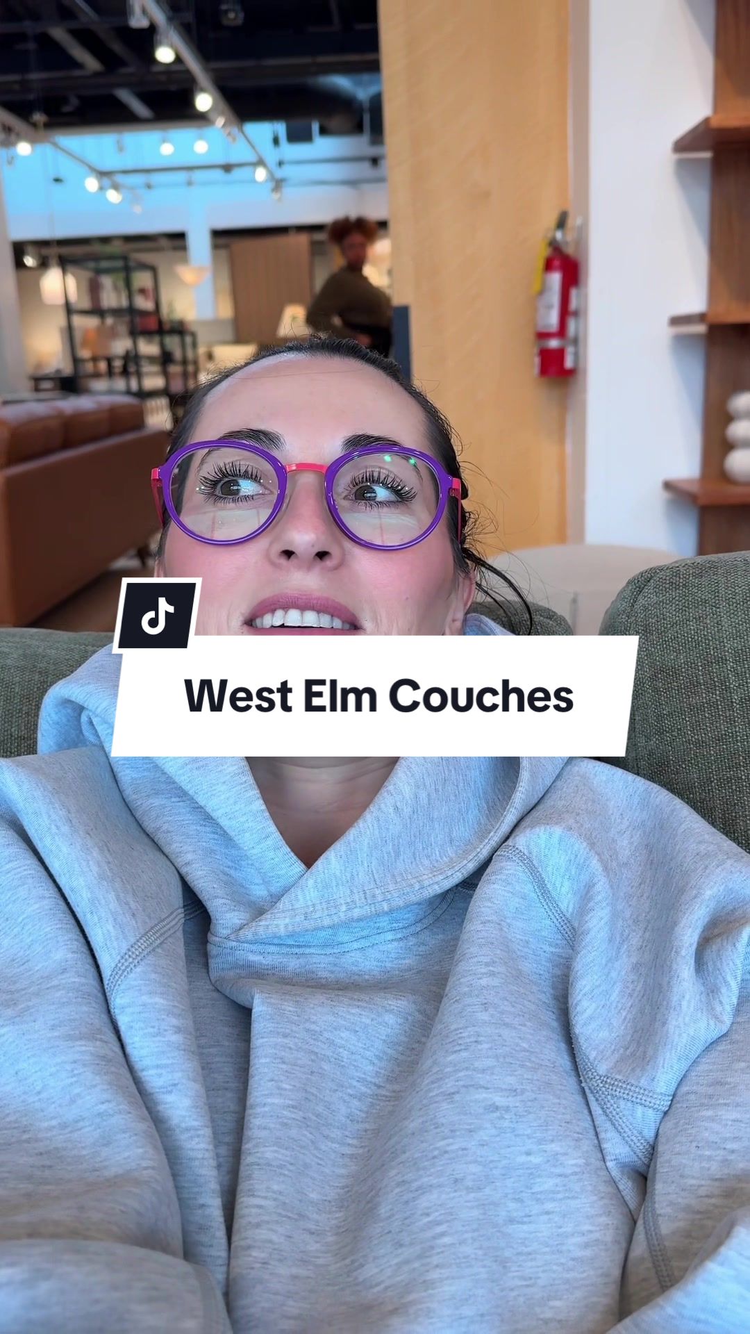 TikTok post by @alexonabudget for West Elm. Caption reads: Searching for the perfect couch & sofa 🛋️ first....