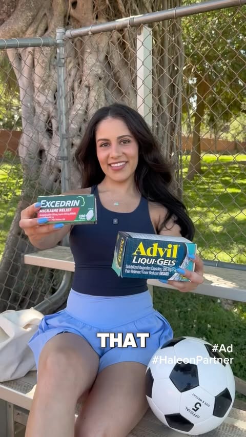 Instagram post by @soysamaraperez for Advil. Caption reads: [...] pain relief and migraine support from....