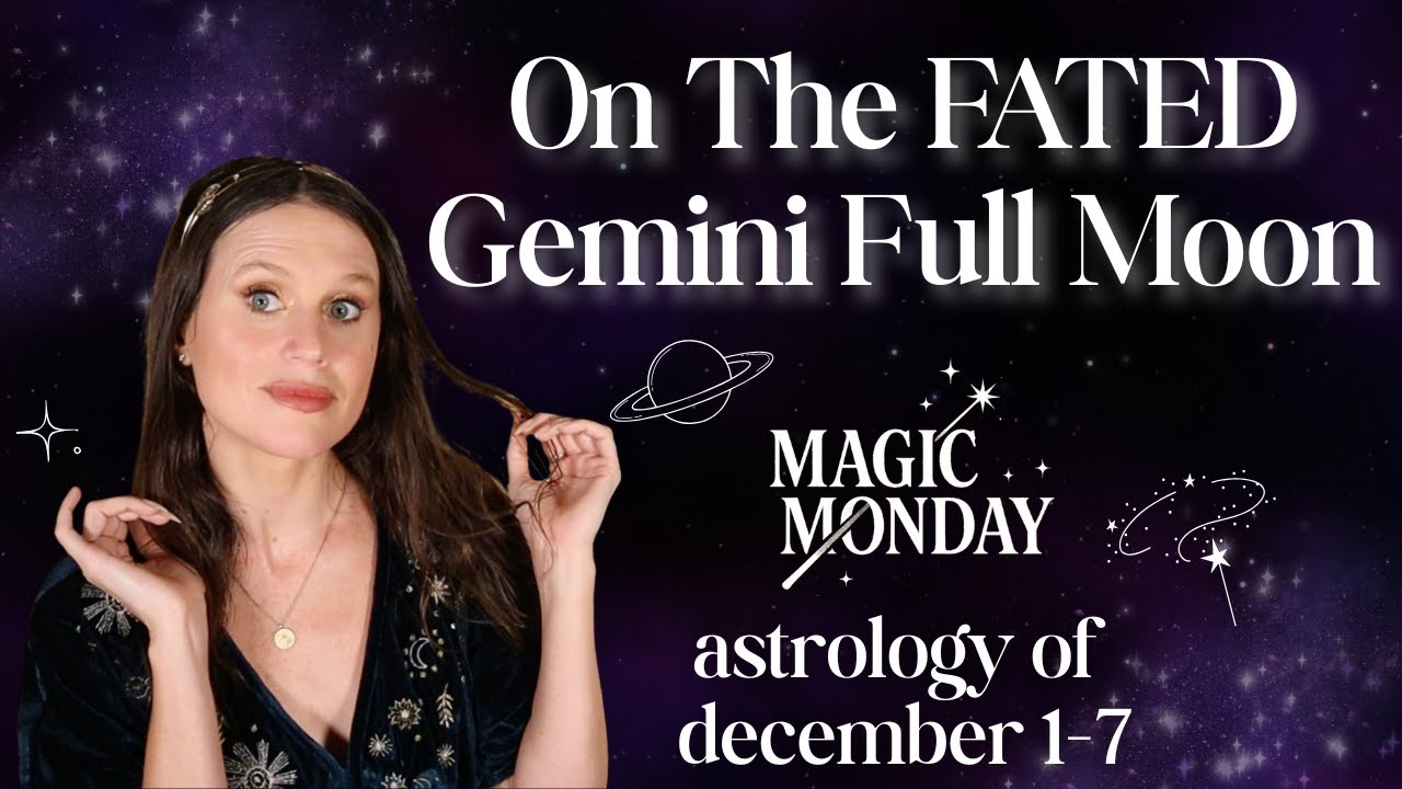 YouTube post by @HaleyComet for Birthdate. Caption reads: Gemini Full Moon Bends the Nodes! FATED Eclipse....