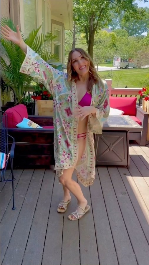 Instagram post by @kclinked for Bare Necessities. Caption reads: Received the stunning magenta dress, bikini, and....