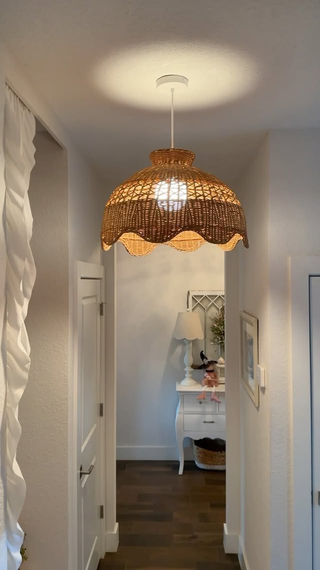 Instagram post by @decordesignswithjen for Rowabi. Caption reads: [...] beautiful Rattan pendant light from....