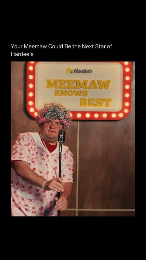 Instagram post by @3.1415926535897932384626433832 for Hardee's. Caption reads: [...] Meemaw. To enter: post a video, tag....