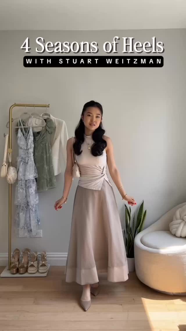 Instagram post by @juliiannalee for STUART WEITZMAN. Caption reads: VOTE: Which season is your favorite? ✨shoe links....