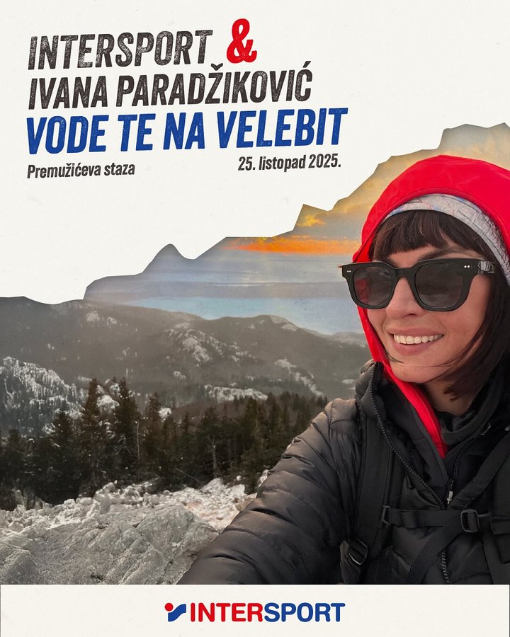 Instagram post by @ivanaparadzikovic for INTERSPORT. Caption reads: Pazi ovo: platis 59, a dobijes sportsku opremu u....