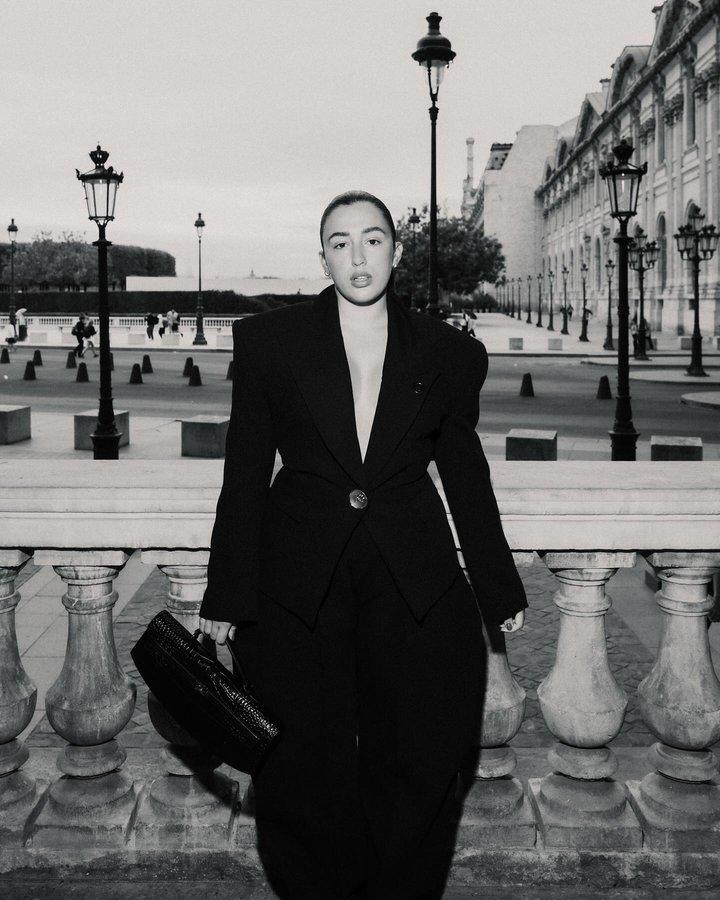 Instagram post by @mayadorable for KARL LAGERFELD. Caption reads: Black & White (toujours en blazer) @karllagerfeld....