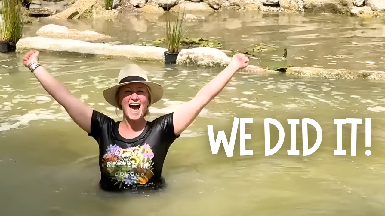 YouTube post by @TheNewbys for Magic Mind. Caption reads: We Built a Natural Swimming Pool on our Homestead.