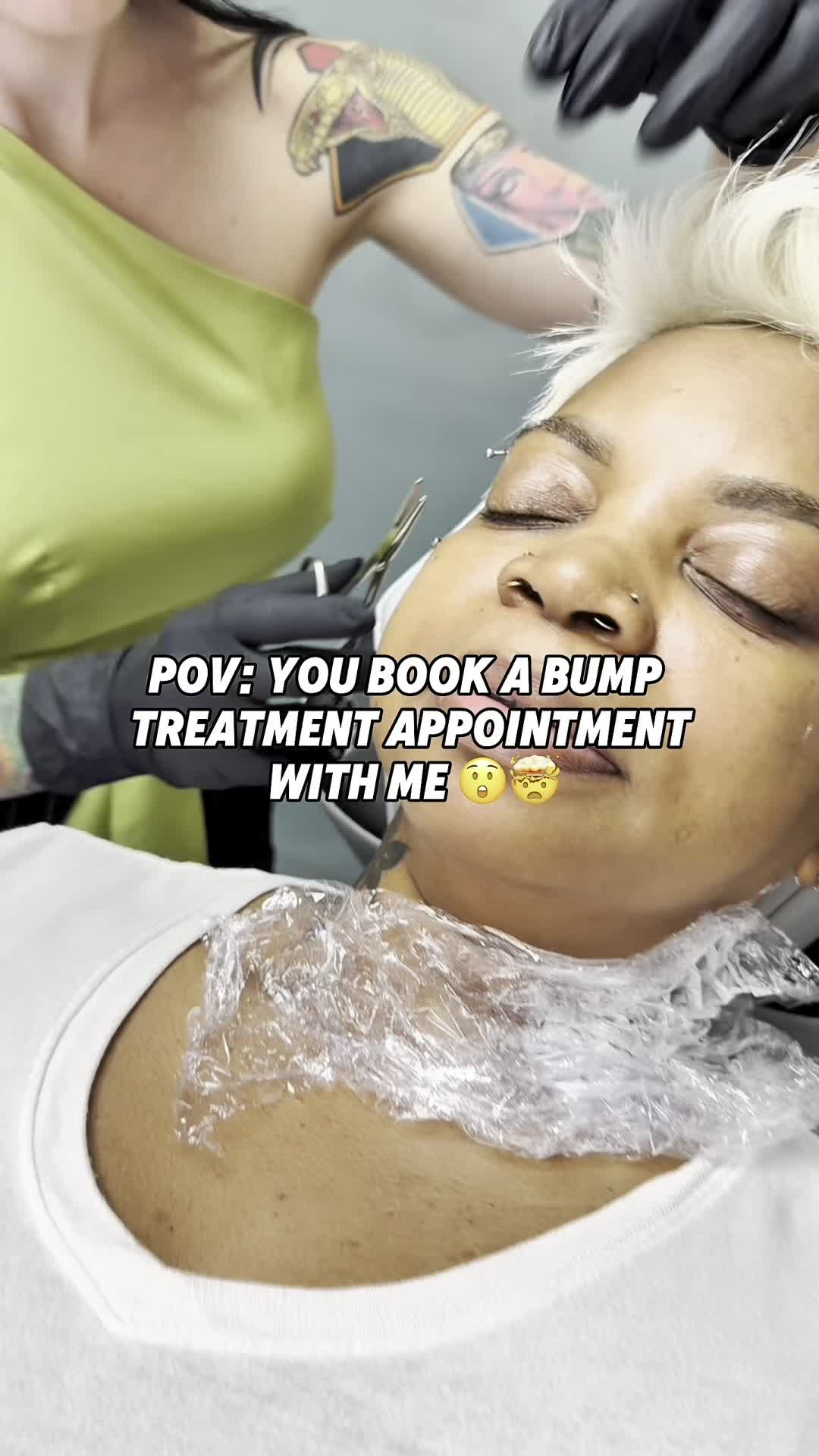 TikTok post by @anamarpiercing for Base Laboratories. Caption reads: Every bump treatment starts with a careful....