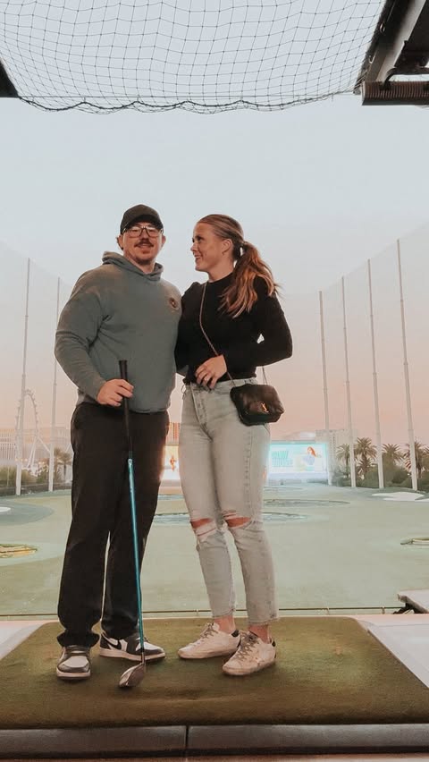 Instagram post by @ourvegasfam for Topgolf. Caption reads: ✨ Get into the holiday spirit at Topgolf Las....