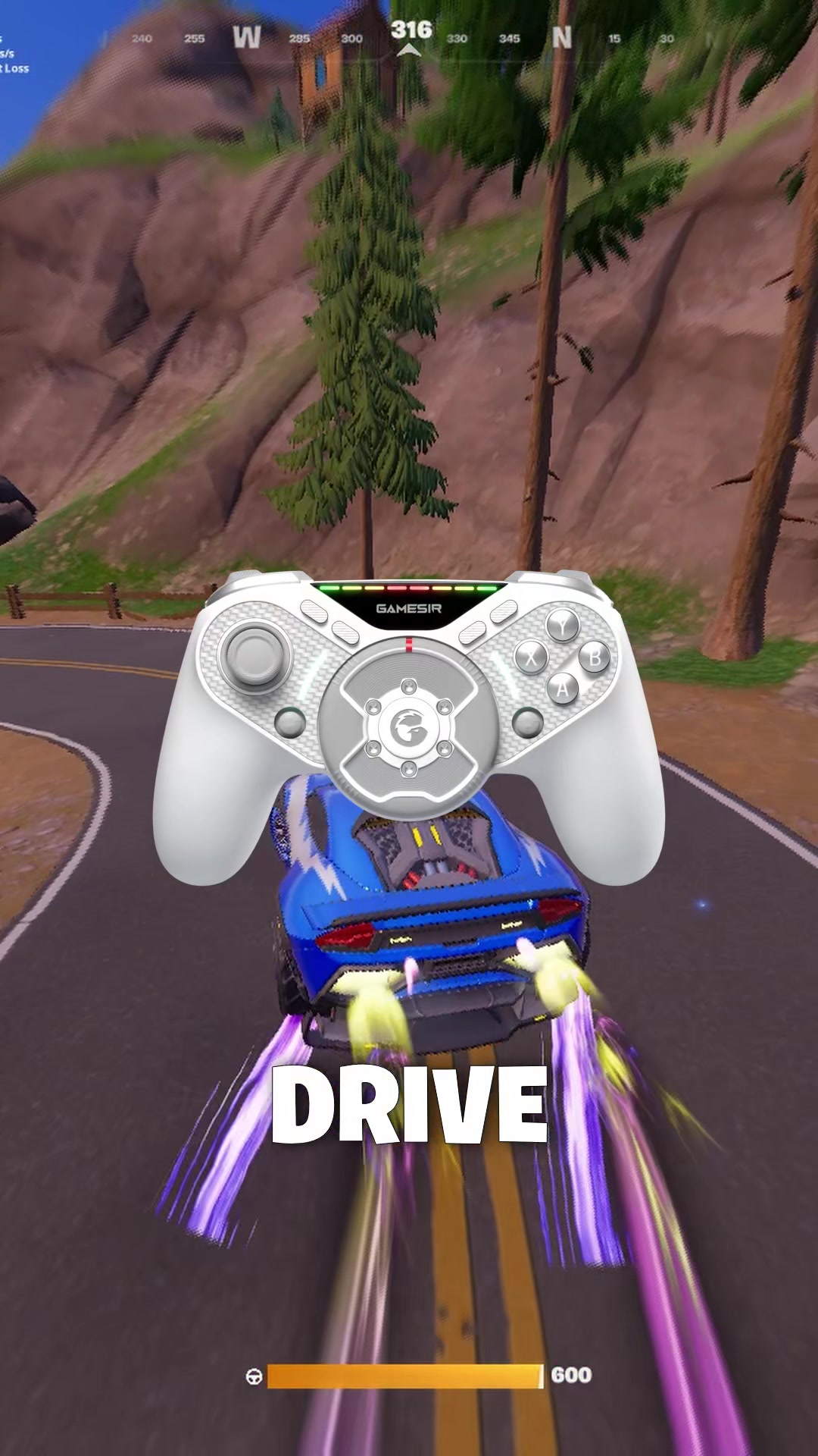 TikTok post by @devoursilent for GameSir. Caption reads: [...] Just Changed Driving In Fortnite 😂 @GameSir....