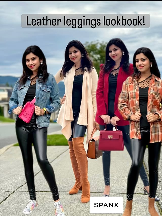 Instagram post by @lifestyle_with_anushka for SPANX. Caption reads: [...] Edition . These leather leggings from @spanx....