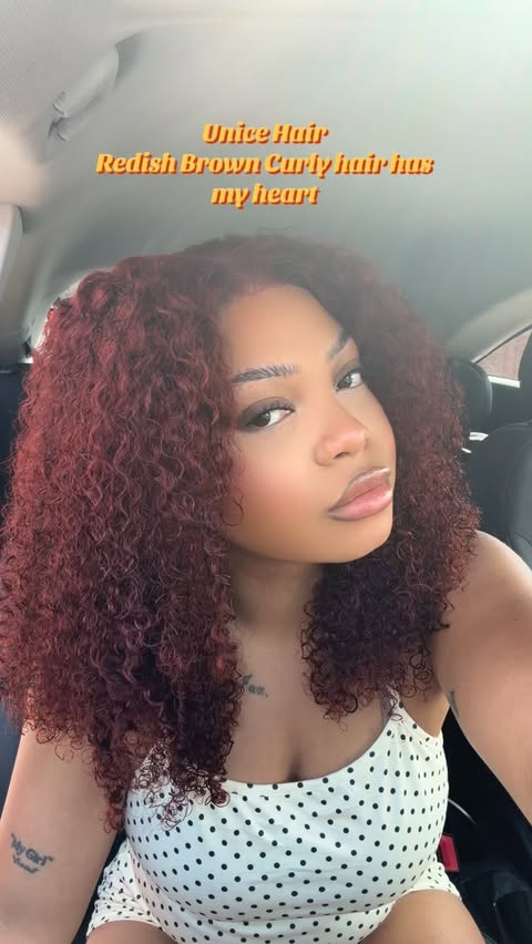 Instagram post by @the_chosen_twox for UNice Hair. Caption reads: @unicehairwigs the perfect red 😍 hair details :....
