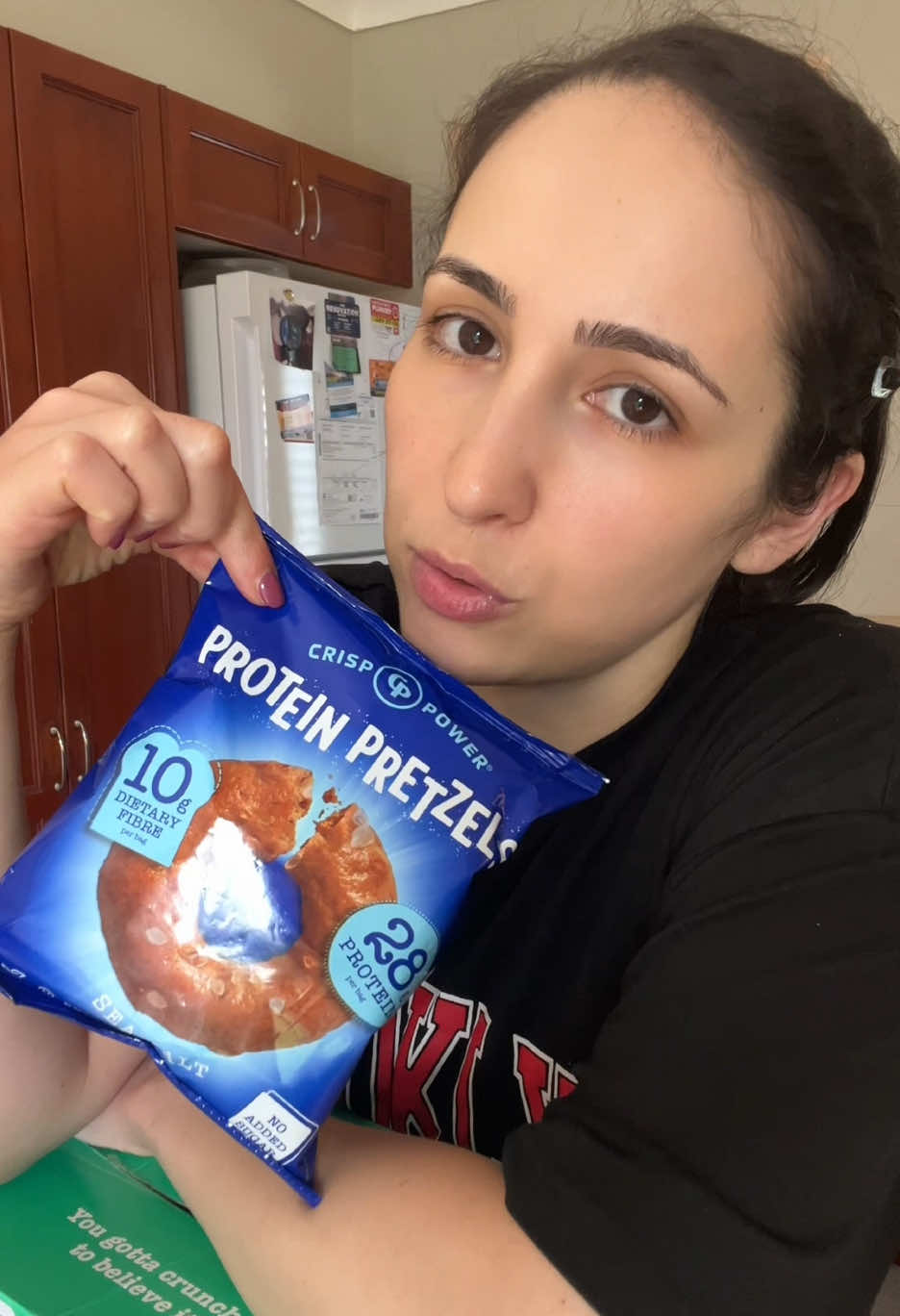TikTok post by @its_kristys_kitchen for Crisp Power. Caption reads: [...] the new Protein Pretzels from @Crisp Power....