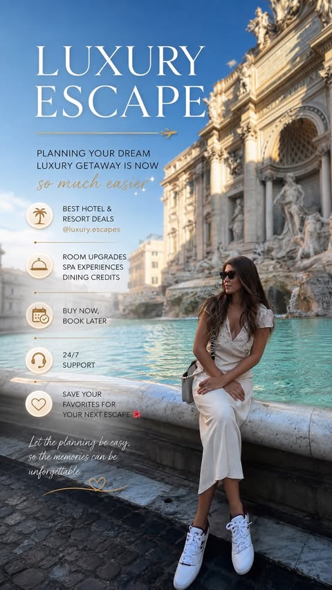 Instagram post by @itssomiamii for Luxury Escapes. Caption reads: [...] on hotels and experiences worldwide.....