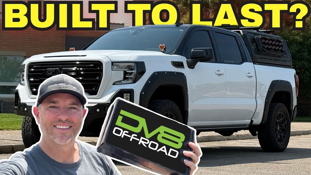 YouTube post by @Donslife for DV8 Offroad. Caption reads: Are DV8 Bumpers Worth the Investment? 6-Month....