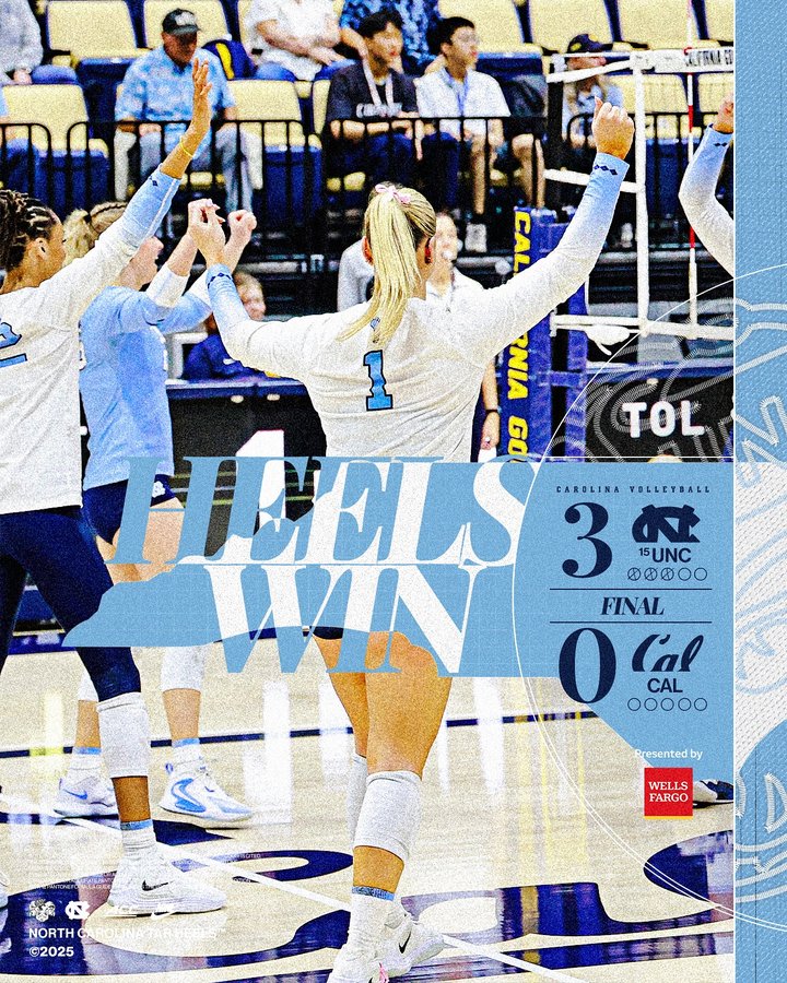 Instagram post by @uncvolleyball for Wells Fargo. Caption reads: [...] 𝐇𝐄𝐋𝐏 𝐓𝐇𝐄 𝐁𝐄𝐀𝐑 #GoHeels |....