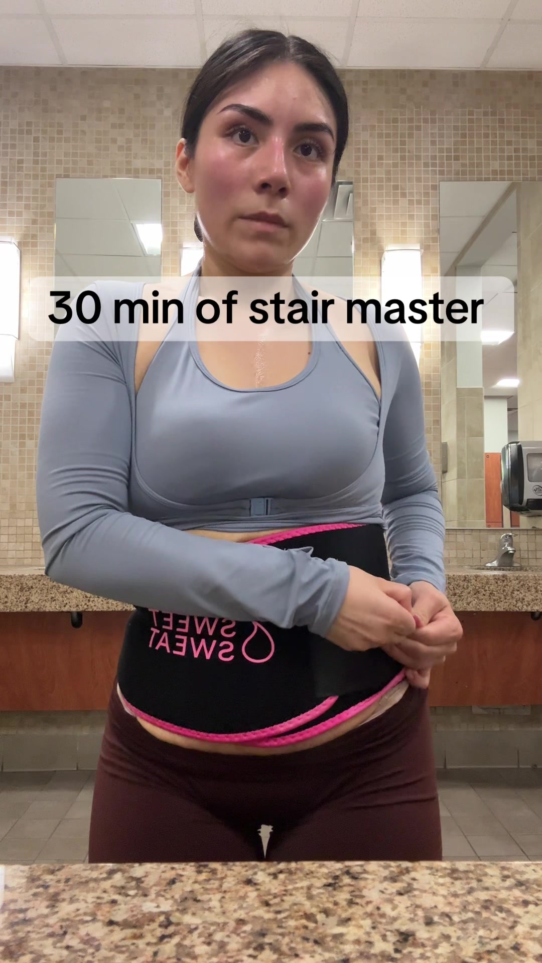 TikTok post by @saraa_conde for Sweetsweat. Caption reads: @sweetsweat #sweetsweat #stairmaster #motivation....