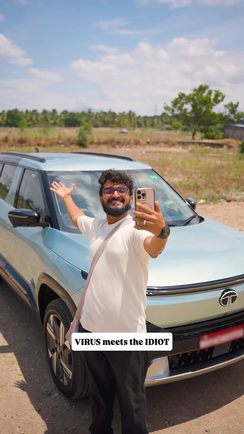 Instagram post by @saint_in_baggy for TATA.ev. Caption reads: [...] hai. 😎 #Sierraev #LegendHypercharged....