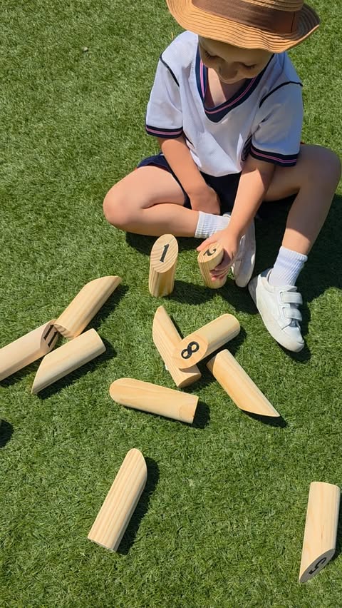 Instagram post by @adventures_withtheyoungs for Jaques of London. Caption reads: [...] | Our Wooden Numbered Skittles from....