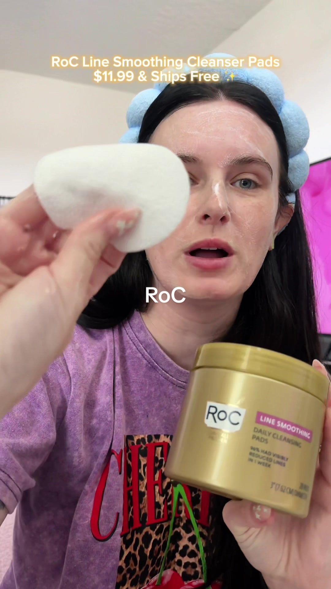 TikTok post by @paigechristison for RoC Skincare. Caption reads: [...] for $11.99 & ships free? @RoC Skincare....