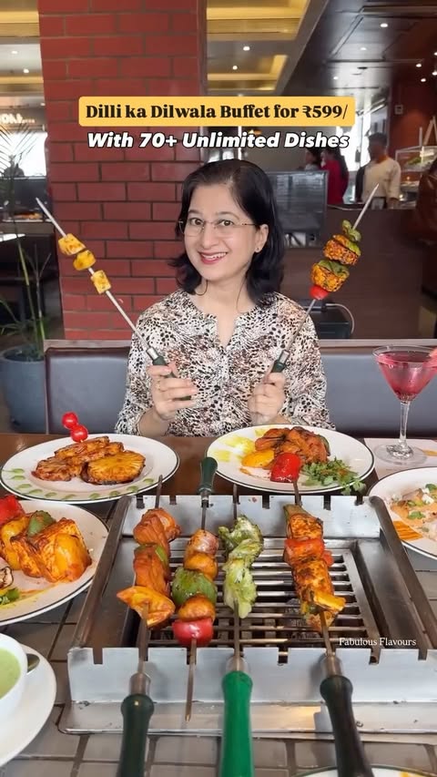 Instagram post by @fabulous.flavours for Barbeque Nation. Caption reads: Dilli Ka Dilwala Buffet — Weekday Lunch @ Just....